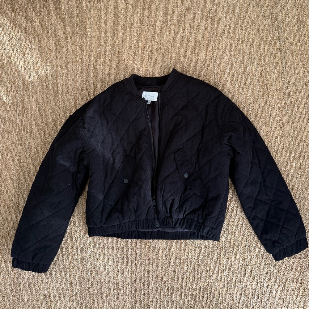 Cropped Quilted Bomber Jacket – Black size L
